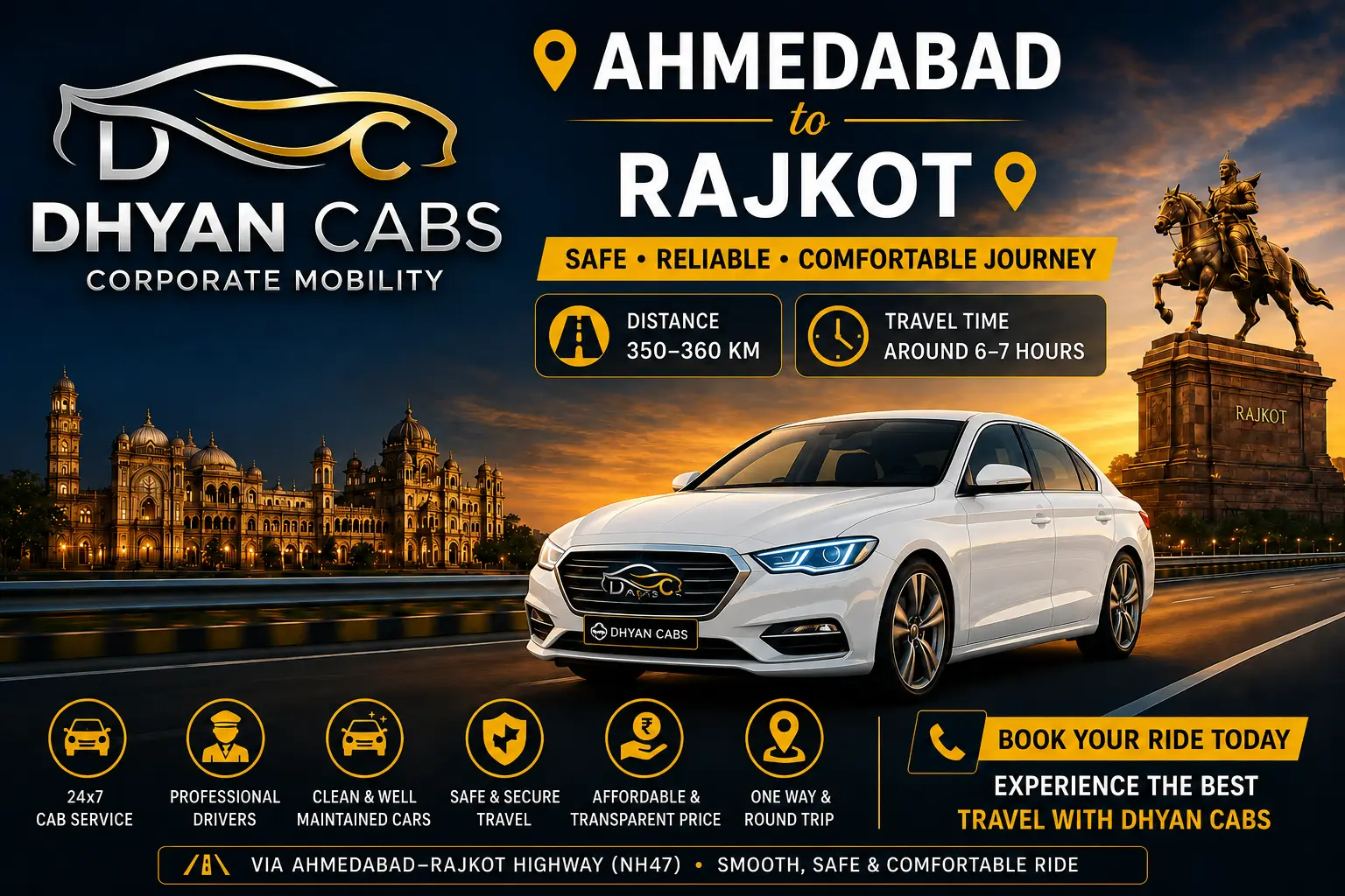 Ahmedabad to Rajkot cab route